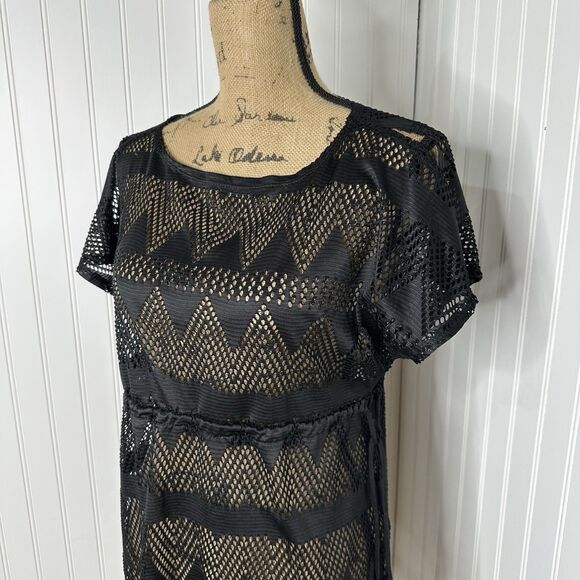 No Boundaries Black Mesh Swim Coverup Sz S Pullover Drawstring Tassel Beach NoBo - Picture 2 of 13